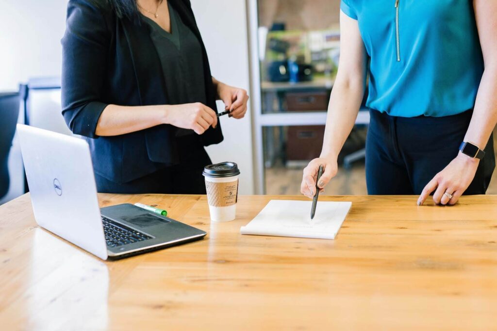 Two employees in discussion