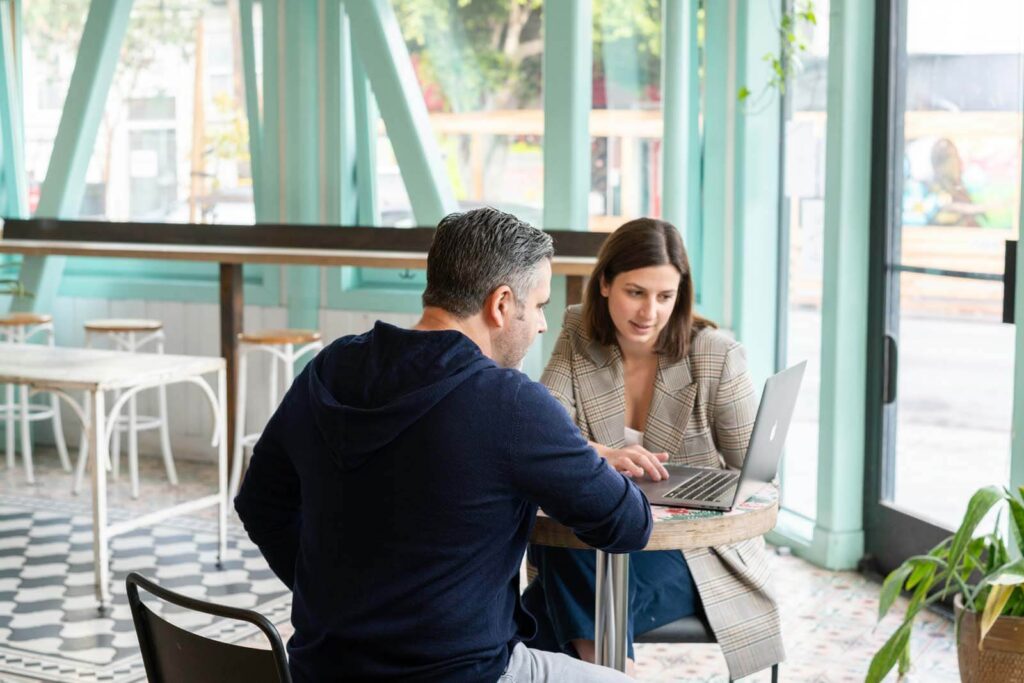 Two workers in discussion