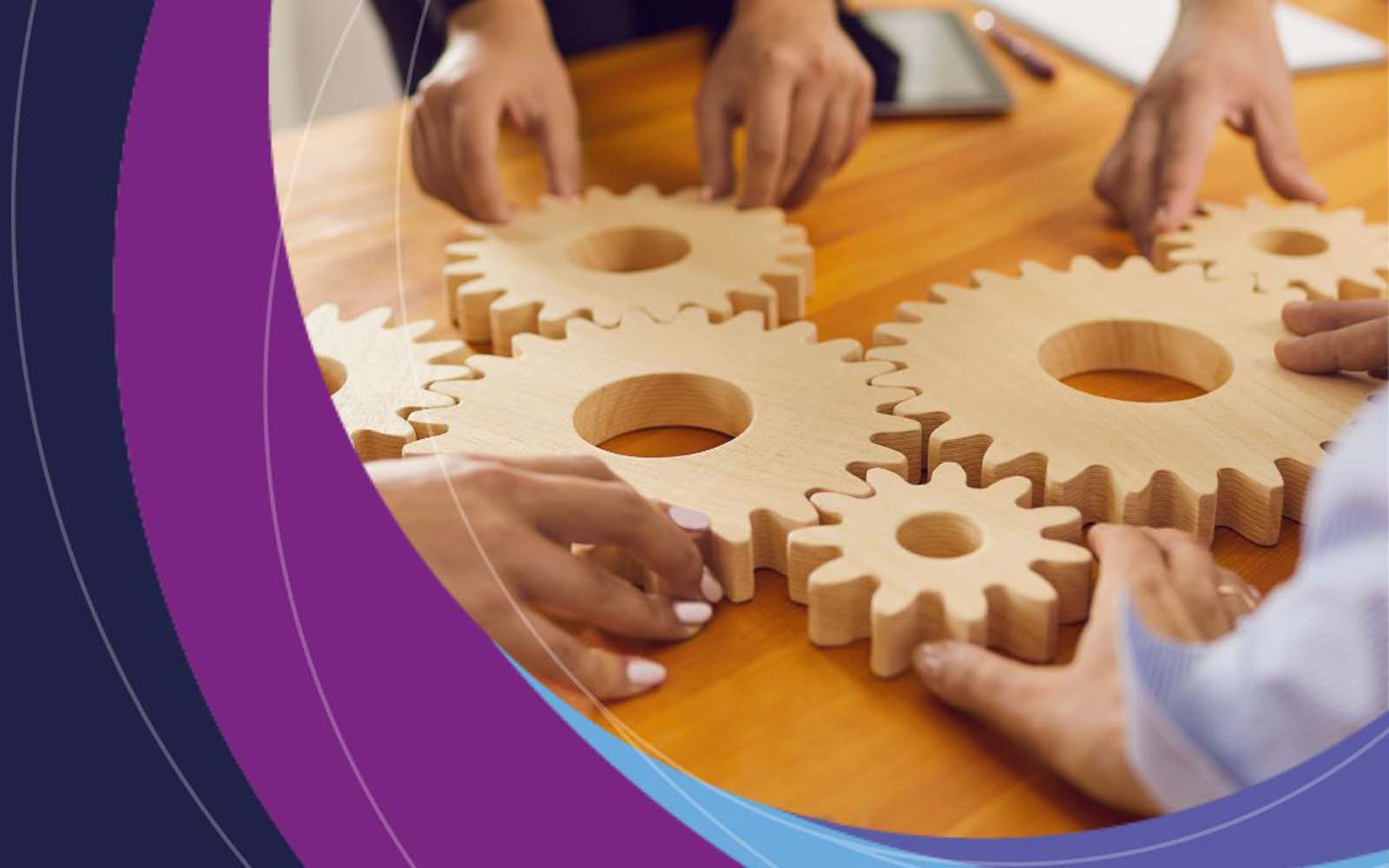 A table with wooden cogs on it